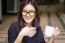 Portrait Of Thai Adult Glasses Beautiful Girl Drinking Coffee