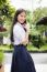 Portrait Of Thai High School Student Uniform Teen Beautiful Girl Happy And Relax,