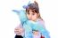 Little Girl Holding Blue Unicorn Toy Isolated On White