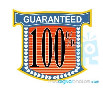 100% Guaranteed In Blue Heart Shield Stock Image