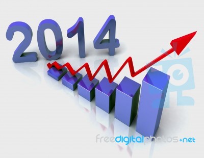 2014 Blue Bar Chart Shows Budget Stock Image