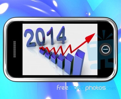 2014 Statistics On Smartphone Showing Future Finances Stock Image