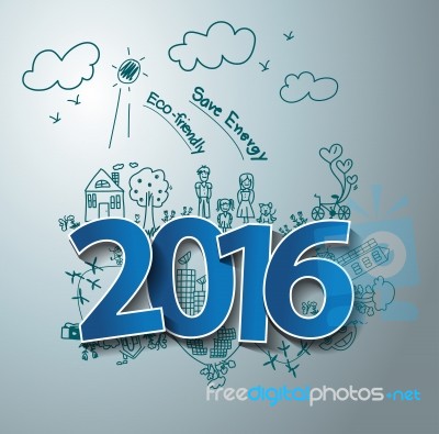 2016 Text Design On Drawing Eco Friendly Stock Image
