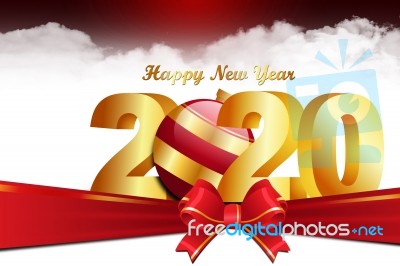 2020 Happy Newyear. Golden Letter Decorated With Ribbon Stock Image