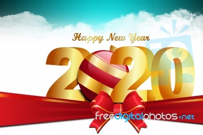 2020 Happy Newyear. Golden Letter Decorated With Ribbon Stock Image