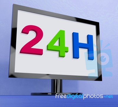 24h On Monitor Shows All Day Service Online Stock Image