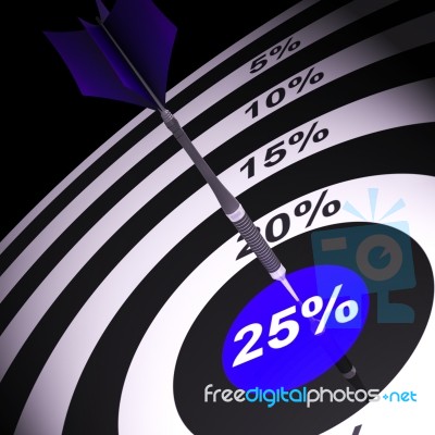 25 Percent On Dartboard Shows Bonus Stock Image