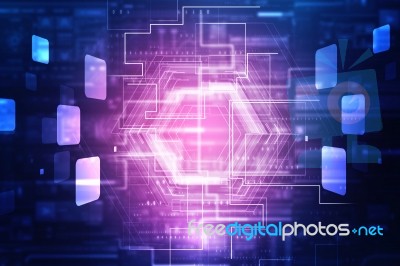 2d Illustration Abstract Futuristic Electronic Circuit Technology Background Stock Image