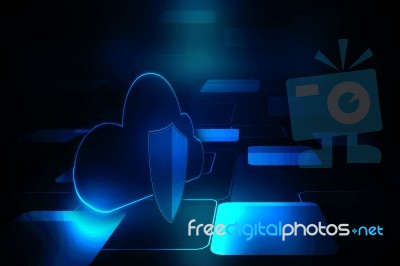 2d Illustration Cloud With Shield Stock Image