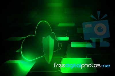 2d Illustration Cloud With Shield Stock Image