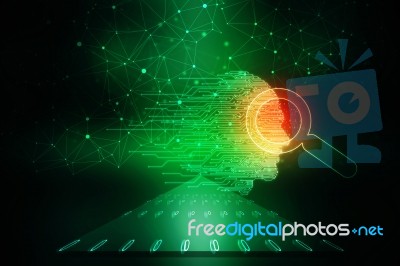 2d Illustration Digital Artificial Mind Concept Stock Image
