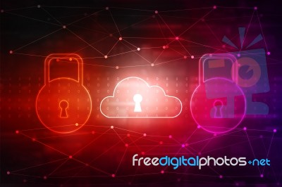 2d Illustration Safety Concept: Closed Padlock On Digital Background Stock Image