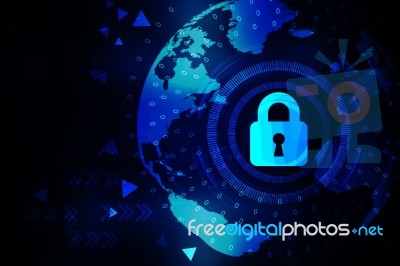 2d Illustration Safety Concept: Closed Padlock On Digital Background Stock Image