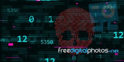 2d Rendering Digital Skull And Crossbones On Binary Code Stock Image