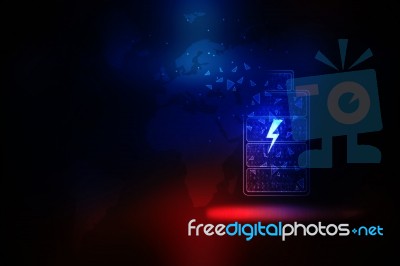 2d Rendering Electrical Energy And Power Supply Source Concept, Accumulator Battery With Charging Level Indicator Stock Image