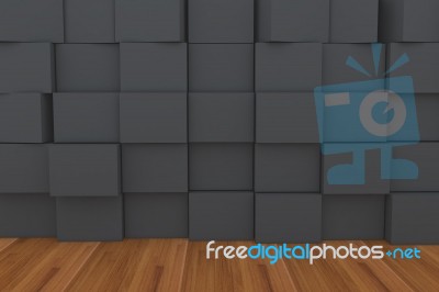 3D Black Box With Wood Floor Stock Image