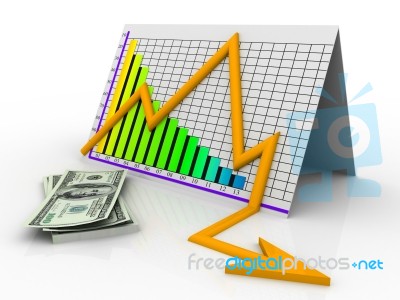 3d Business Decline Graph And Dollar Stock Image