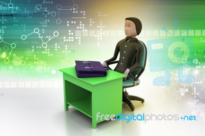 3d Business Man With Briefcase In Office Stock Image