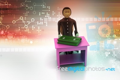 3d Business Man With Briefcase In Office Stock Image