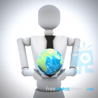 3d Business Man With Earth Globe In His Hand Stock Image