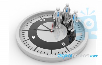 3d Business People And A Big Clock Stock Image
