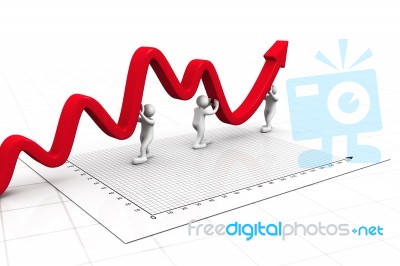 3d Business People Pushing A Business Graph Stock Image