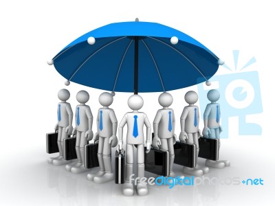 3d Business Team Standing Under A Big Umbrella Stock Image
