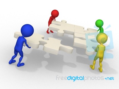 3d Businessmen Connecting Puzzles Stock Image
