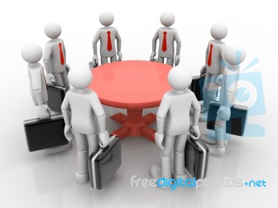 3d Businessmen Standing  At A Round Table And Having Business Me… Stock Image