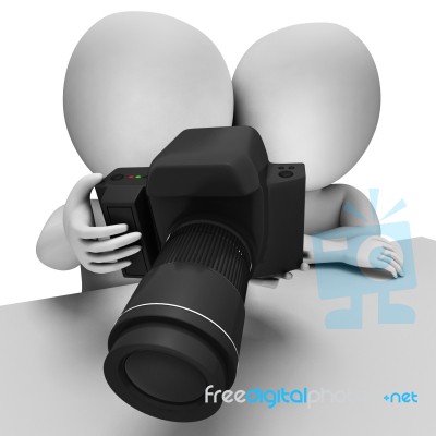 3d Characters Reviewing Photos On Digital Camera Stock Image