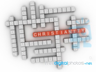 3d Christianity, Religion Of Bible. Word Cloud Sign Stock Image
