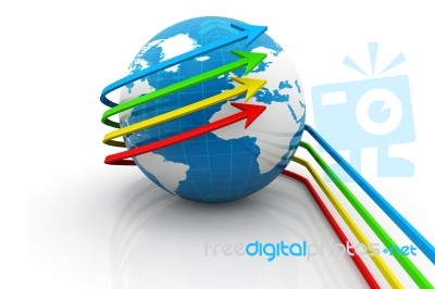 3d Earth Globe And Colourful Arrows Stock Image