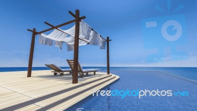 3d Fabric Tent And Sea Stock Photo