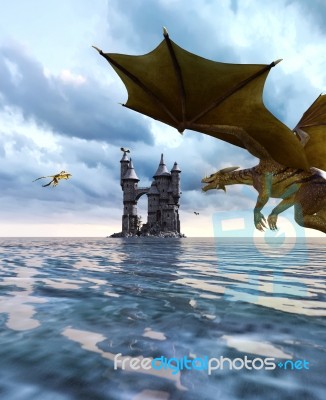 3d Fantasy Dragon In Mythical Island Stock Image