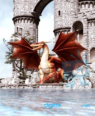 3d Fantasy Dragon In Mythical Island Stock Image