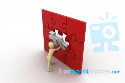 3d Figure Playing Jigsaw Puzzle Stock Image