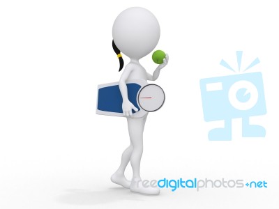 3d Girl Holding Weight Scale Stock Image