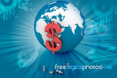 3d Globe Dollar Sign Stock Image