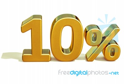 3d Gold 10 Ten Percent Discount Sign Stock Image