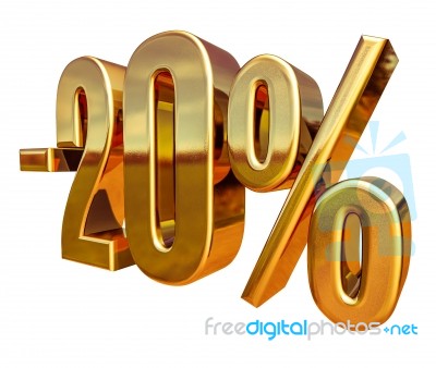 3d Gold 20 Twenty Percent Discount Sign Stock Image