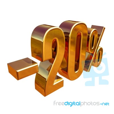 3d Gold 20 Twenty Percent Discount Sign Stock Image