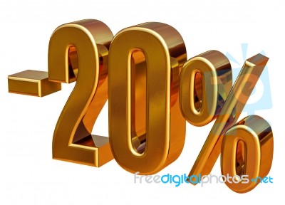 3d Gold 20 Twenty Percent Discount Sign Stock Image