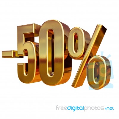 3d Gold 50 Fifty Percent Sign Stock Image