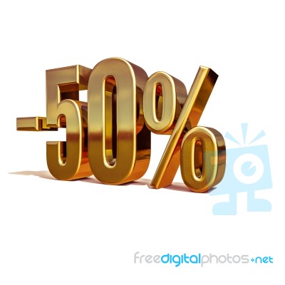 3d Gold 50 Fifty Percent Sign Stock Image