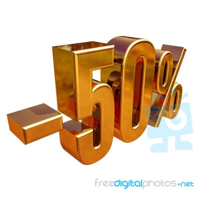 3d Gold 50 Fifty Percent Sign Stock Image
