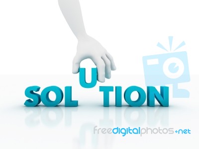 3d Hand And Word Solution Stock Image