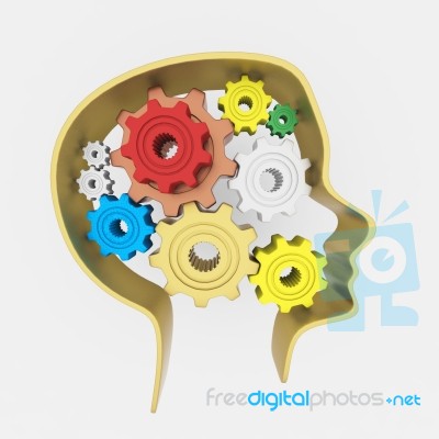 3D Head And Brain Gears Stock Image