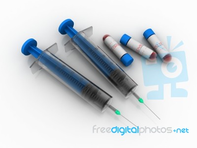 3d Illustration Covid 19 Blood Testing Sample Bottle With Injection Syringe Stock Image