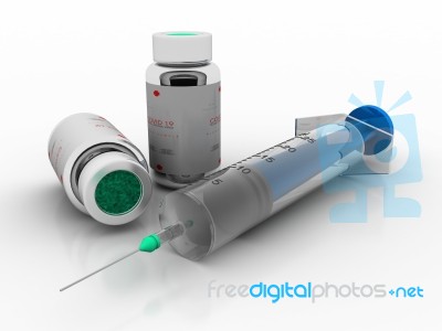 3d Illustration Covid 19 Blood Testing Sample Bottle With Syringe Stock Image