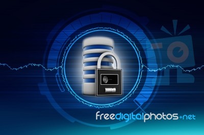 3d Illustration Database Storage Security Concept. Disk With Lock Stock Image